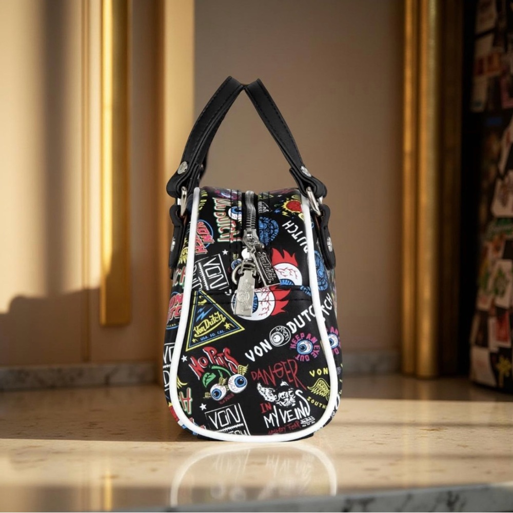 Von Dutch Black Satchel with Colorful Graphics Bowling bag - Picture 4 of 4